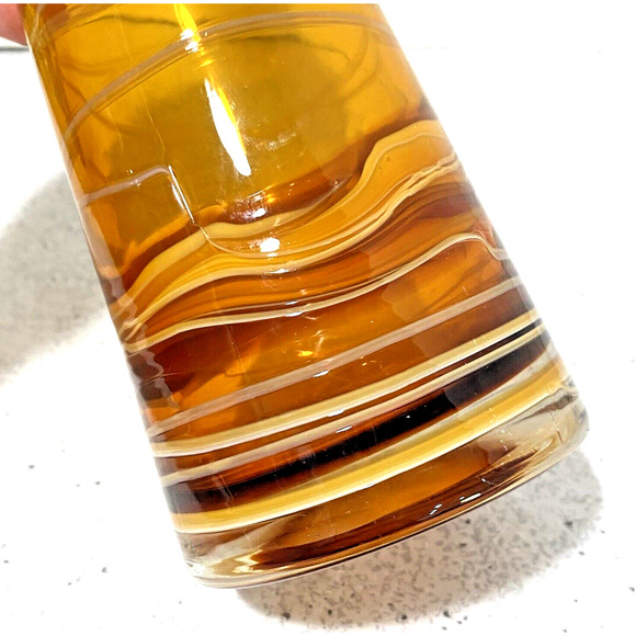 Spun Art Glass Vase Caramel Brown Swirl Modern Mod Mid Century Look Shapely Chic - Picture 4 of 8